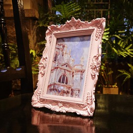 BILXIM Marco de Fotos Vintage de 5 x 7 Pulgadas, Marco de Fotos Antiguo Rosa Ornamentado para Colgar en la Pared o Mostrar en Mesa, Decoración Retro para el Hogar, Arte para Galería de Fotos