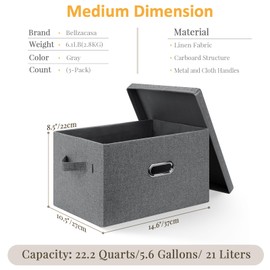 Bellzacasa Collapsible Storage Bins with Lids, 3 Pack Linen Fabric Foldable Storage Bin Cube with Handles, Toy Storage Baskets Box Closet Organizers and Storage Containers, Gray, 14.6x10.5x8.5”