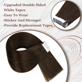 Hetto Tape for Hair Extensions Human Hair Brown Invisible Tape in Extensions Real Human Hair Natural Brown #4 14 Inch 20pcs 40g