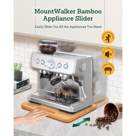 Bamboo Appliance Slider, Sliding Tray for Coffee Maker, Kitchen Countertop Appliance Rolling Tray, Coffee Pot Slider Tray with Rubber Wheels,biggest (20"D x 16"W)