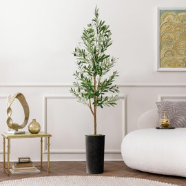 Artificial Tree in Optional Designed Pot, Fake Olive Silk Tree for Indoor and Outdoor Home Decoration - 68" Overall Tall (Plant Pot Plus Tree)