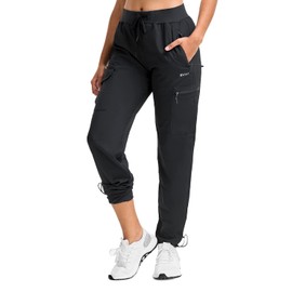 BVVU Women's Cargo Joggers Lightweight Quick Dry Hiking Pants Outdoor Waterproof Athletic Workout Pants with Zipper Pockets Black