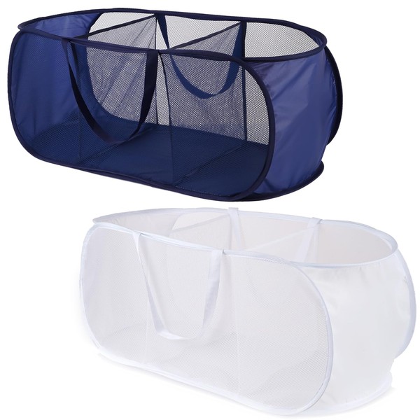 2 Pack Collapsible Laundry Baskets 3 Compartment, Mesh Pop Up