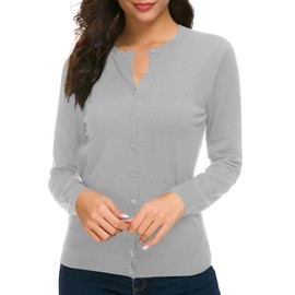 Urban CoCo Women's Long Sleeve Crew Neck Button Down Knit Cardigan Sweater (Light Grey, x_l)