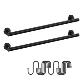 2 Pieces Matte Black Bath Towel Bars, with 10 Pieces Hooks, 24 inches SUS304 Stainless Steel Towel Racks for Bathroom Wall Mounted, Towel Rod Modern Home Decor