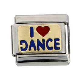 Sabrina Silver Stainless Steel 18k Gold I Love Dance Charm for Italian Charm Bracelets