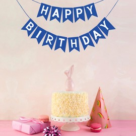 sunepany Royal Blue Happy Birthday Banner Dark Blue Reusable Happy Birthday Hanging Sign for Backdrop Office Room Birthday Wall Decorations for Women Men Birthday Party Bunting Stuff Supplies