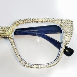 ICARA Shiny Diamond Blue Light Blocking Eyeglasses Oprah style Bling Rhinestone Square Reading Glasses For Women (white, 2.5, x)