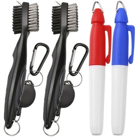 Borogo 2PCS Golf Club Brush Groove Cleaner with 2 Ft Retractable Zip-line and Aluminum Carabiner Cleaning Tools Black