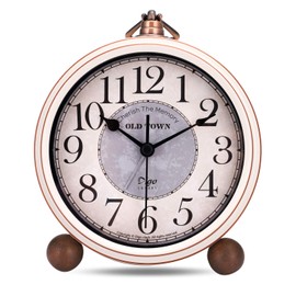 Lafocuse Metal Alarm Clock Beige White Large Alarm Clock Silent No Ticking Antique Retro Alarm Clock Vintage Table Clock Analogue Bedside Table Bedroom Office 13.3 cm