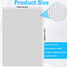 Wire Mesh 300 x 210 mm Stainless Steel Mesh 20 Mesh Wire Mesh 1 mm Hole Fine Mesh Filter Net Wire Mesh for Doors Prevents Mice Insects and Snakes Pack of 4
