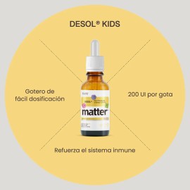 YOU MATTER - Desol Kids Vitamina D3 en gotas para niños, Suplemento alimenticio con 200 UI por gota - Apoyo para el crecimiento y bienestar