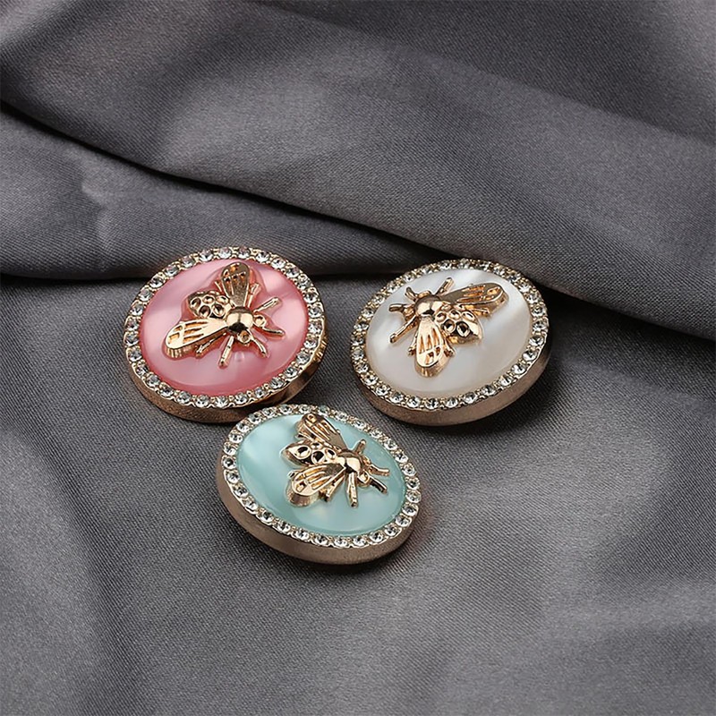 5 Pcs Metal Rhinestone Honey Bee Botton Round Shape Button