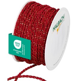 Halbach Seidenbänder Premium Kordel zweifarbig | Breite 4mm Länge 25m | made in Germany & Öko-Tex zertifiziert | glitzernde Satinkordel aus Acetat | Farbe: rot/gold
