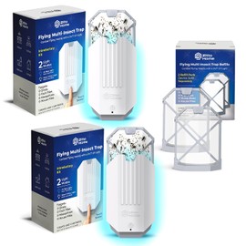 Fly Trap Indoor Starter Kit (2 Device & 1 Refills), Long Lasting Indoor Fly Trap for Home, Captures Flies, Moths, Fruit Flies, Gnats, Flying Insect Trap Indoor Plug in 24/7 UV Light