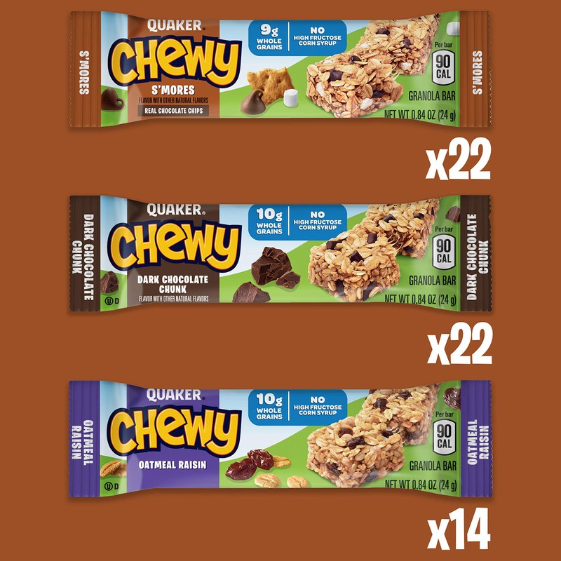 Quaker Chewy Granola Bars, 3 Flavor Back-to-School Variety Pack, 58
