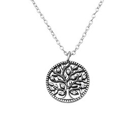 Laimons Women's Necklace Tree of Life Oxidised White Cubic Zirconia 925 Sterling Silver, Silver, Cubic Zirconia