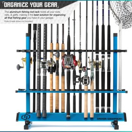 Savior Equipment Fishing Rod Rack Holder Organizer, Lightweight Aluminum Vertical Fish Pole Garage Storage Ground Display Stand, Hold Up to 48 Slots Fresh Salt Water Spinning Rods & Reel Combo, Blue