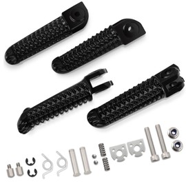 FOVPLUE Driver/Rider and Passenger Footrest for Yamaha YZF R6 2003-2020,R1 1998-2019,R1M 2015-2018,R1S 2016-2018, BLACK-Front and Rear Foot Pegs Kit