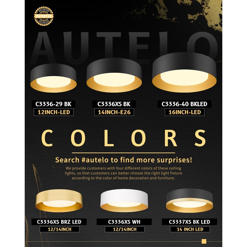 AUTELO Flush Mount Ceiling Light, 14" Frosted Glass Shade Close
