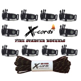 X-cords Emergency Fire Starter Buckle Contoured 1/2 to Make Paracord Bracelet Includes Paracord 850-use with 550 and 750 Cord. (10 Pack) c
