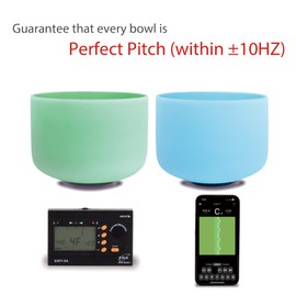 FMTY 10inch Crystal Singing Bowls set prefect pitch(±10HZ) Green(Heart)+ Blue(Throat) with Carrying Bag Sound Bowls Chakra Bowl