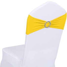 Jieqier Yellow Chair Sashes, 25PCS Spandex Sashes Bows, Chair Cover Bands with Buckle Slider for Banquet, Party, Hotel Event Decorations