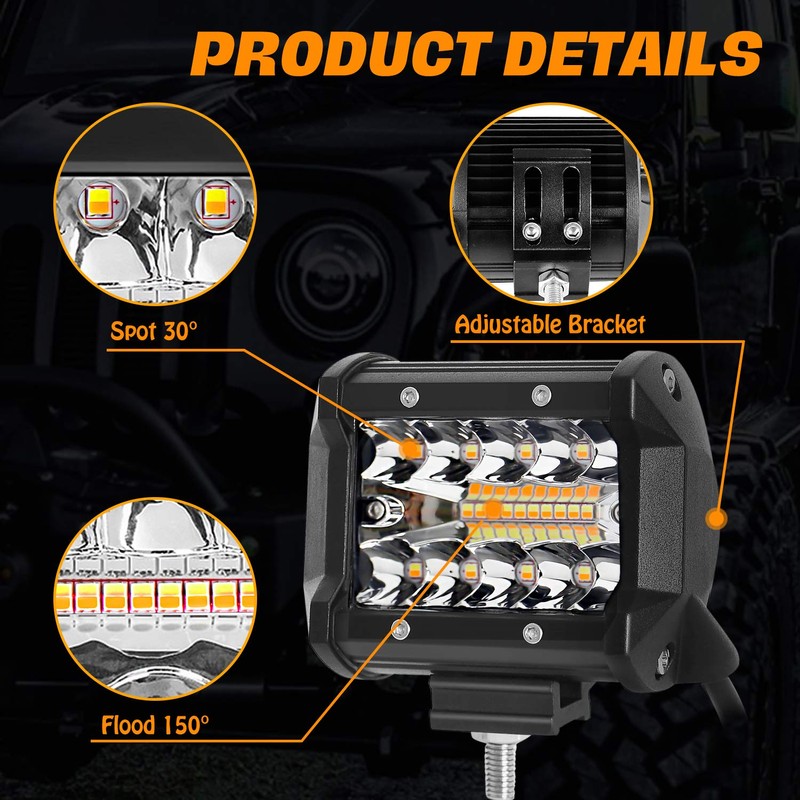 BESTZHEYU 4 Inch 60W LED Hitch Light with 3 Inch