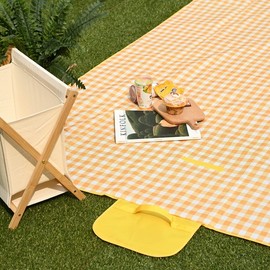 [Hot Item] Large Waterproof Picnic Mat (200x200cm) with Handle & Cooler Bag Design (L)/Red Check 2ea