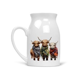 Noble & Page | Charming Highland Cow Milk Jug - Versatile Jug or Vase | Beautiful Hand Printed Gift - Scarf 5