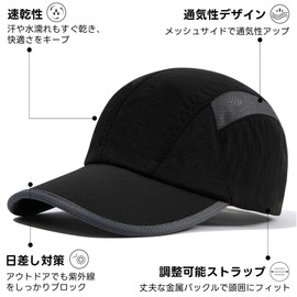 Croogo Running Cap, Men's, Mesh Cap, Unisex, Ultra Lightweight, Breathable, Quick Drying, Jogging, Walking, Thin, UV Protection, G-DCP2401-Black