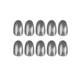 Cat Eye Press on Nails Short Oval Light Gray Cat Eye Fake Nails Gel Glitter Reusable Glue on Nails Glossy Acrylic False Nails Salon Perfect Nails Press ons Kit for Women Girls 24Pcs