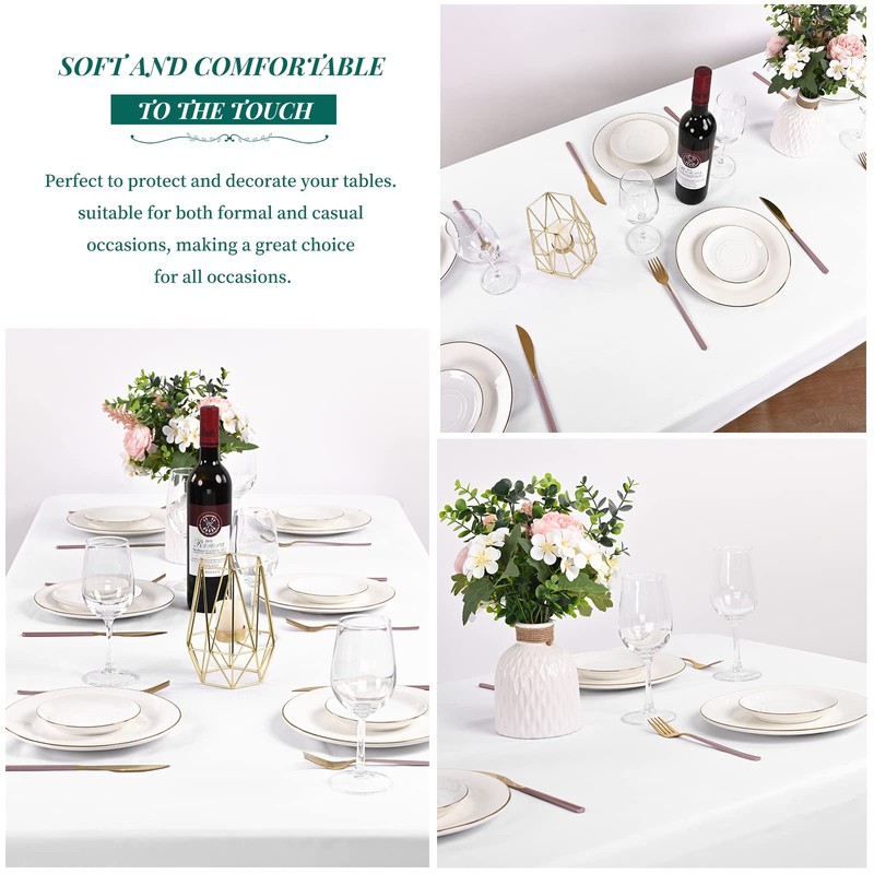 Showgeous White Tablecloths Rectangular Polyester Tablecloth for 8ft Rectangle Tables