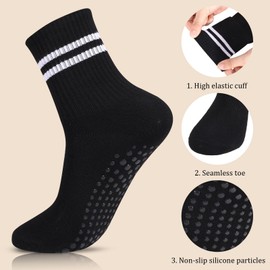 Zuimei 4 Pairs Pilates Socks, Non Slip Yoga Grip Sock Women for Ballet, Hospital, Dance, Trampoline, Workout, Size 6-8, Black Anti-slip Breathable