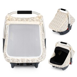 Beberoad Love Baby Car Seat Cover, Breathable Mesh Window & Windproof Canopy, Universal Fit for Infant Car Seats – Lightweight, Easy Install (Beige)