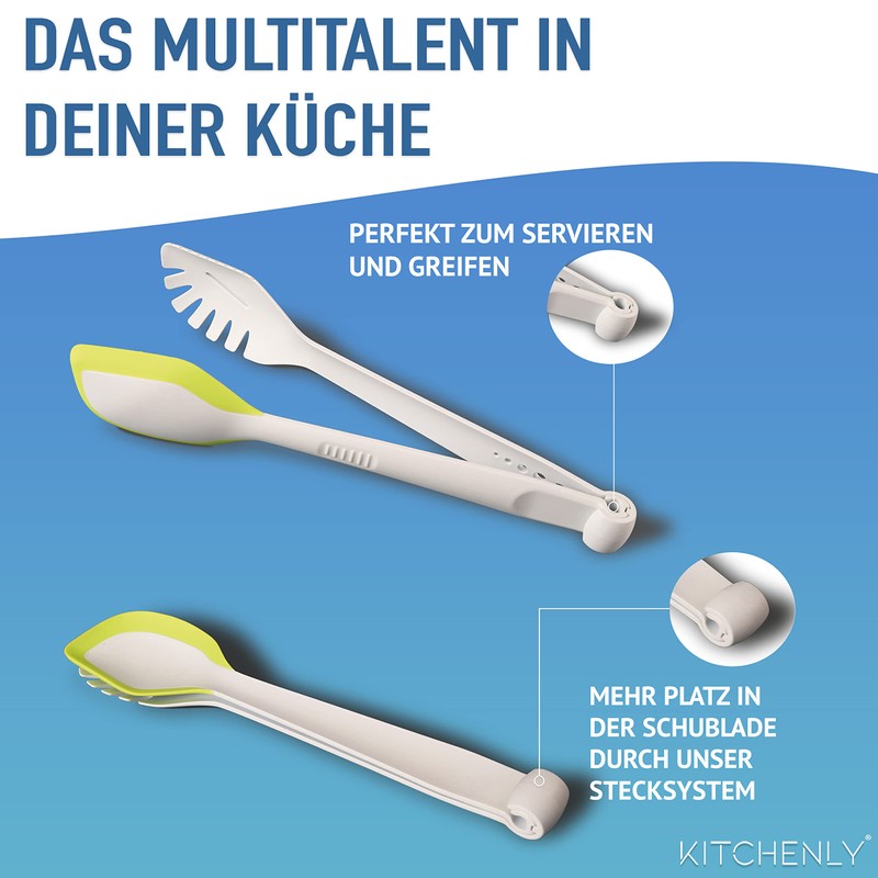 KITCHENLY Salad Servers and Spaghetti Tongs with Innovative 3-in-1 Function,