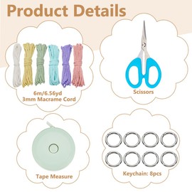 FREEBLOSS 6 Set DIY Macrame Keychain Kit Macrame Kit for Beginners 6 Colors Macrame Bowknot Keychain Charms for Wallet Car Key Macrame Tassels Craft Kits with Video Tutorial for Adults Macrame Gift