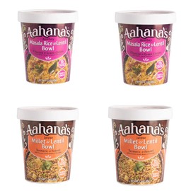 Aahana's Bombay Masala Rice & Lentil | Jaipur Millet & Lentil Bowl – Vegan Food, Gluten Free, Plant-Based Meals, Ready To Eat Indian Meals (4 Pack)