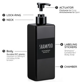 Segbeauty Black Soap Dispenser, 2pcs 16.9oz Square Plastic Pump Press Shower Bottles, 500ml Empty Refillable Bathroom Shower Dispenser Containers for Shampoo Conditioner Lotion Gel Liquid Soap