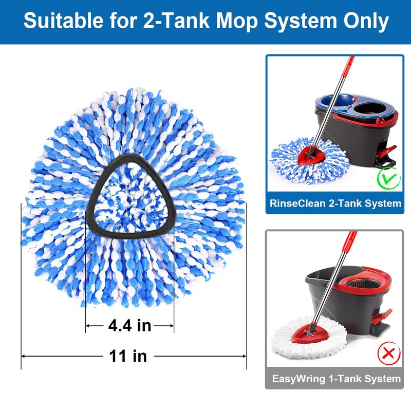 4 Pack Mop Replace Heads for 2 Tank System, Spin