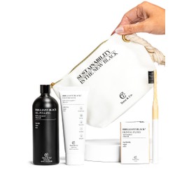 Terra & Co. Brilliant Black Teeth Whitening Kit for Healthy Teeth and Gums | Oil Pulling, Bamboo Charcoal Dental Floss, and Charcoal Tooth Paste | Vegan and Cruelty-Free