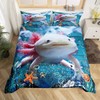 feelyou Cute Axolotl Duvet Cover, Seaweed Coral Shell Duvet Cover