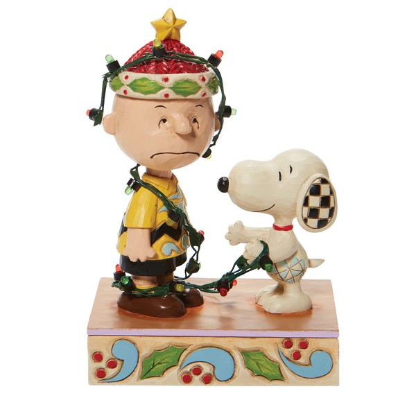 Enesco Peanuts by Jim Shore Charlie Brown Tangled in Lights Lit Figurine, 5.875 Inch, Multicolor