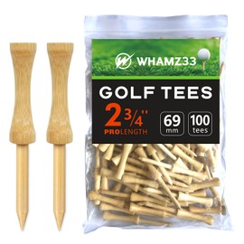 WHAMZ33 W Step Down Golf Tees 2-1/8"or 2-3/4"or 3-1/4" 100 Pack Durable Wooden Bamboo Golf Castle Tees (Natural, 3 1/4 inch)