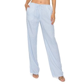 Cali1850 Women's Printed Linen Pants - 30" Inseam Drawstring Elastic Waist Casual Pull On Beach Lounge Trousers with Pockets