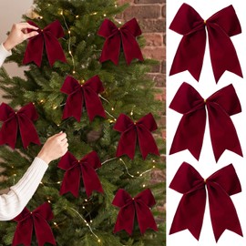 Ohapishop 15 Pcs Velvet Bows for Christmas Tree - 6 Inch Vintage Velvet Ribbon Christmas Bows for Gift Wrapping Xmas Tree Topper Bow Ornaments for Garland Wreath Bows Decor (Burgundy)