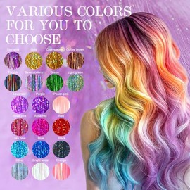 Hersun Kit de oropel para el cabello con purpurina, 20 colores, 6300 hebras, 48 pulgadas, con herramientas, oropel resistente al calor, reflejos de pe
