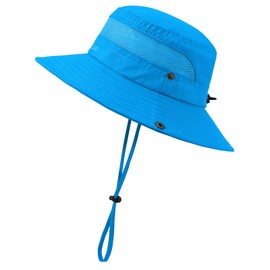 Sombrero de sol para niños, sombreros de pesca para niños y niñas, UPF 50+ de ala ancha, para niños, senderismo, safari, Azul-cielo, 5-12 años