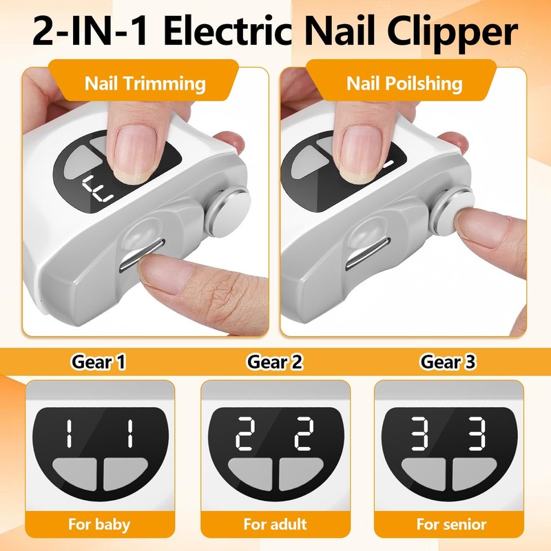 Electric Nail Clippers, 3 in 1 Automatic Cutting and Grinding