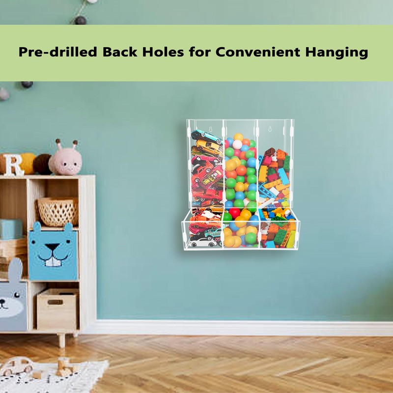 Montex Acrylic Wall Toy Dispenser, Acrylic Wall Storage, (Triple Compartment)
